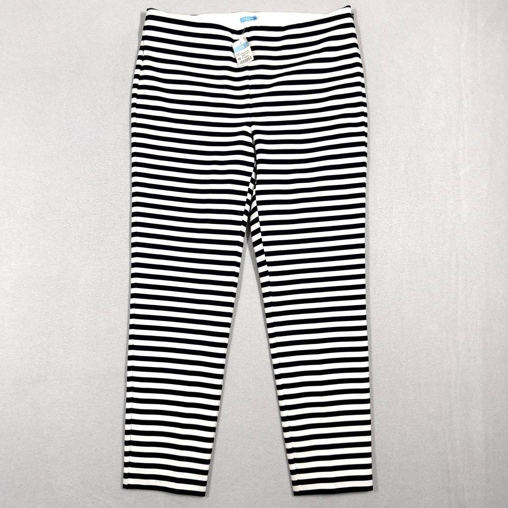 J McLaughlin Pants Women 14 Madera Side Zip Narrow Leg Navy Off White Stripe NWT